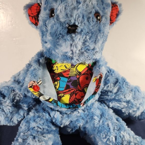 Marvel Print Teddy Bear All Over Avengers Print Various Superheroes Blue Bear - Picture 16 of 16